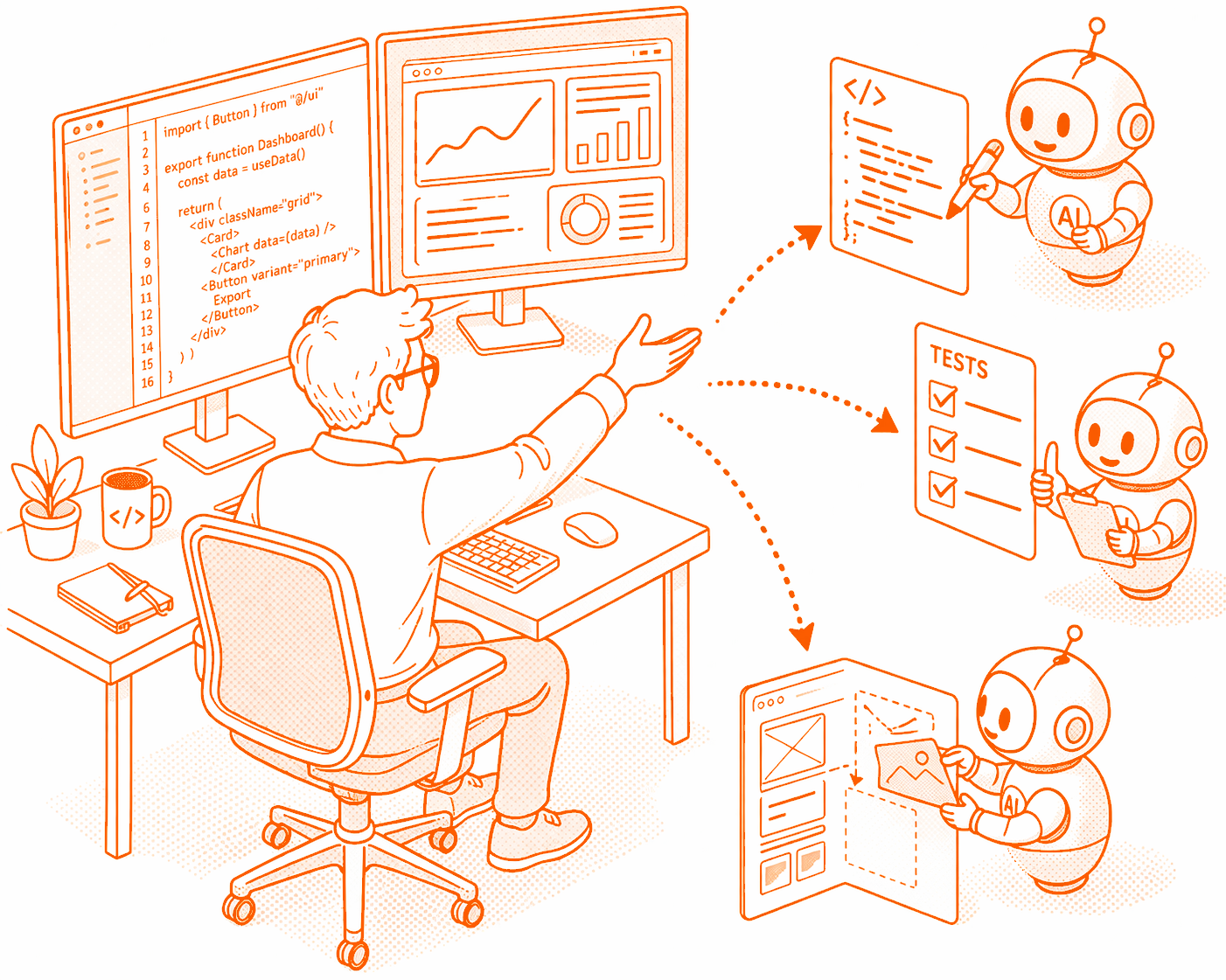 Engineer führt AI-Agenten durch die Entwicklung